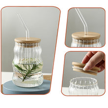 Load image into Gallery viewer, Eco Friendly Glass With Glass Straw & Bamboo Lid