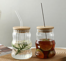Load image into Gallery viewer, Eco Friendly Glass With Glass Straw & Bamboo Lid