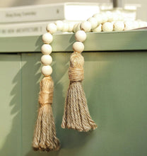 Load image into Gallery viewer, Natural White Wooden Bead Garland With Tassels