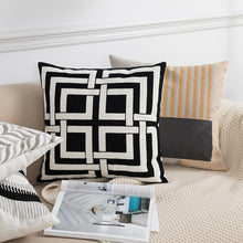 Load image into Gallery viewer, Black & White Geometric Embroidered Cushion Cover