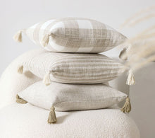 Load image into Gallery viewer, Cream & White Stripe Tassel Cushion Cover