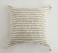 Load image into Gallery viewer, Cream & White Stripe Tassel Cushion Cover