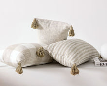 Load image into Gallery viewer, Cream & White Stripe Tassel Cushion Cover