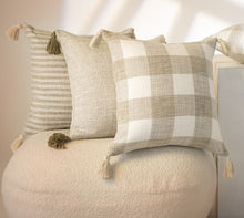 Load image into Gallery viewer, Cream & White Stripe Tassel Cushion Cover