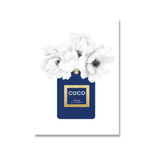 Load image into Gallery viewer, Navy Blue &amp; White Flower Perfume Bottle Print
