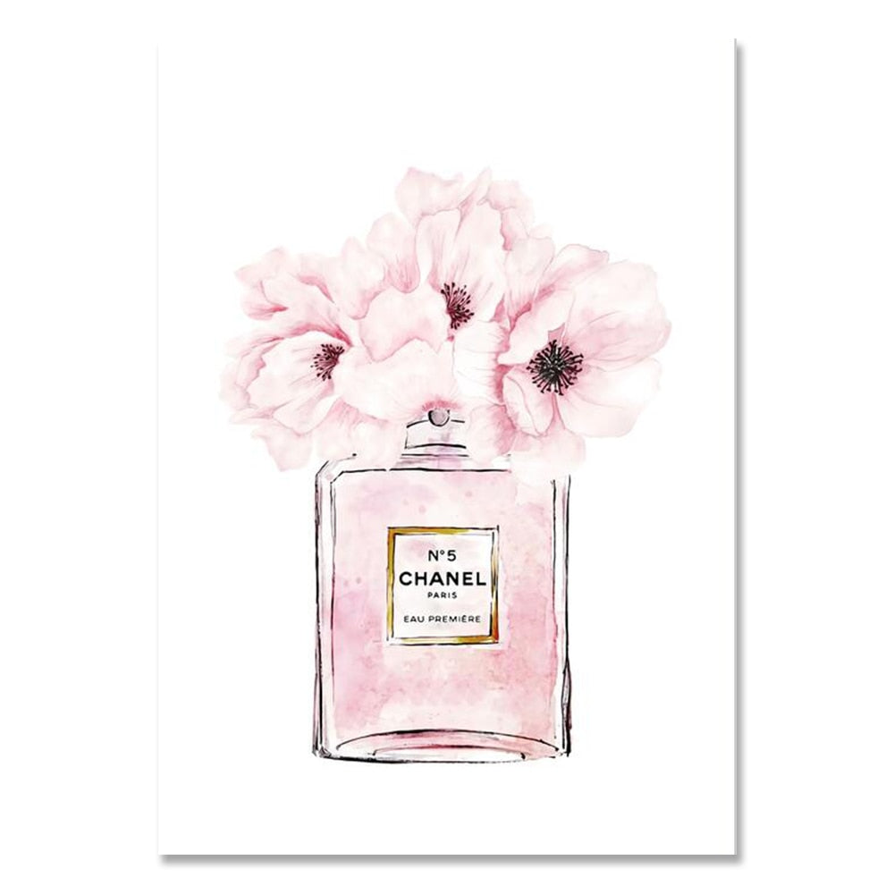 Coco Chanel Pink Floral Perfume Bottle Wall Print – HAREWOOD INTERIORS