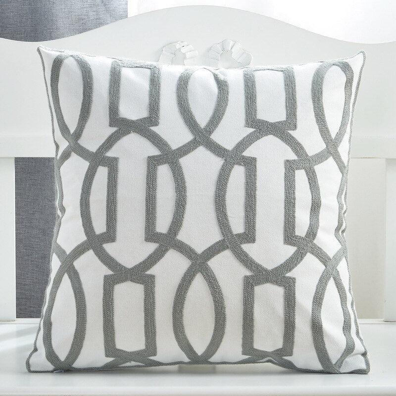 Grey Geometric Embroidered Cushion Cover 45cm x 45cm