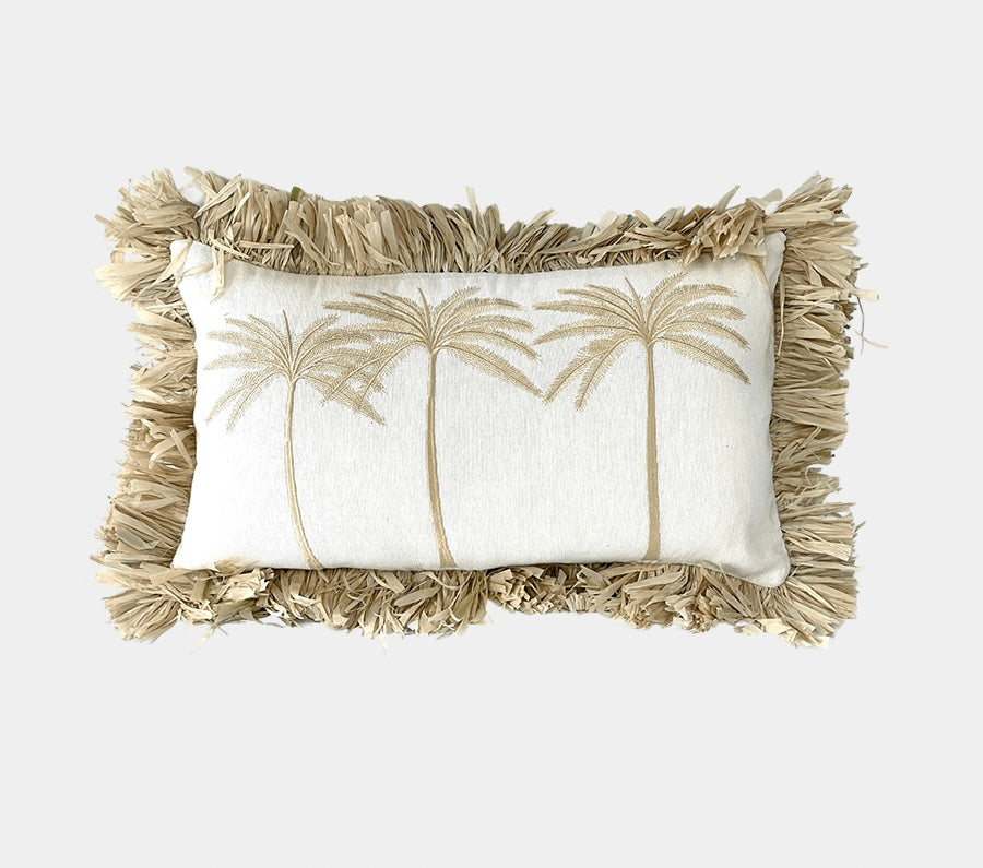Natural Rectangle Palm Tree Raffia Edged Cushion