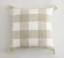 Load image into Gallery viewer, Cream &amp; White Check Tassel Cushion Cover

