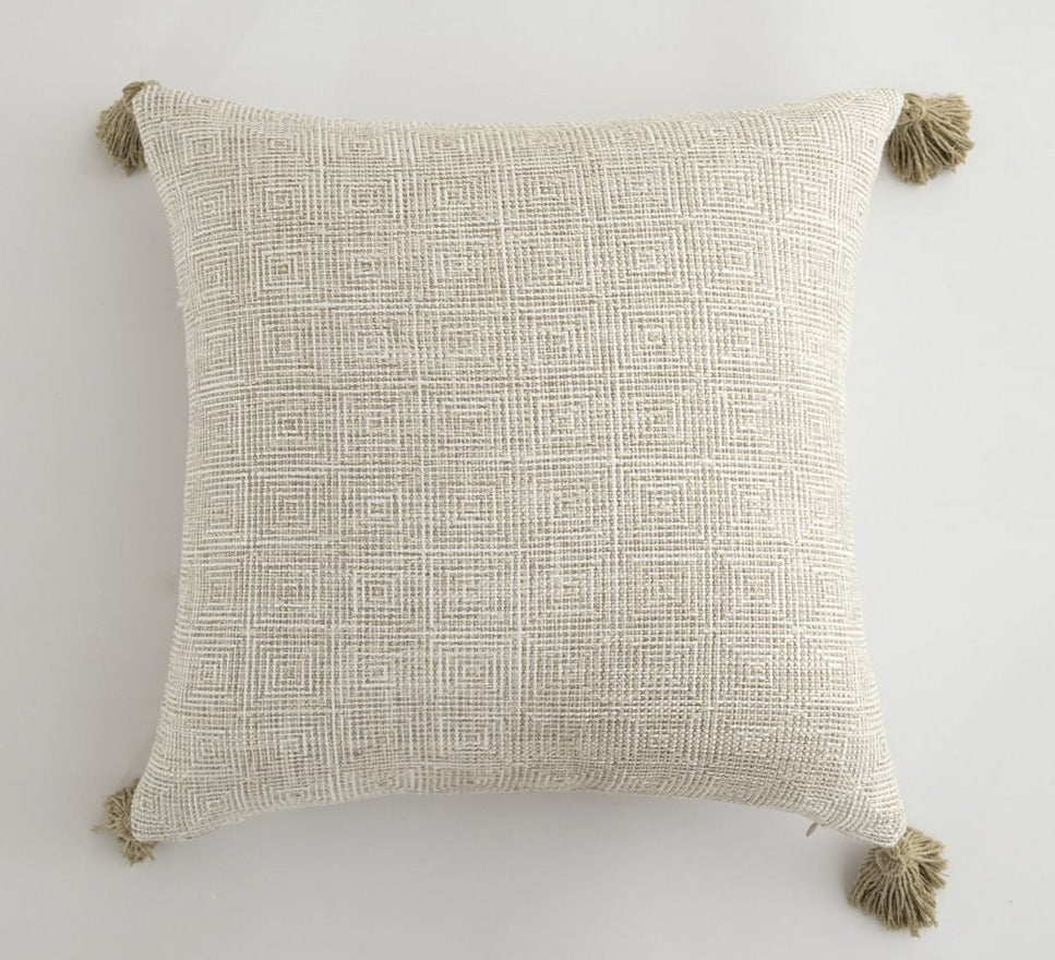 Cream Tasseled Cushion Cover