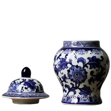 Load image into Gallery viewer, Hand Painted Blue &amp; White Floral Porcelain Jar
